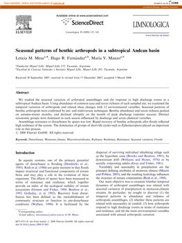 Seasonal Patterns of Benthic Arthropods in a Subtropical Andean Basin Leticia M