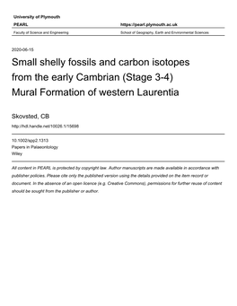 Small Shelly Fossils and Carbon Isotopes from the Early Cambrian (Stage 3-4) Mural Formation of Western Laurentia