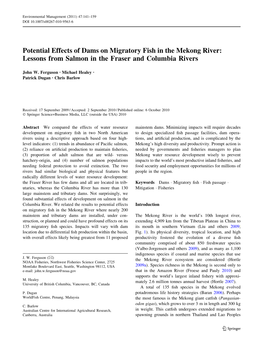 Potential Effects of Dams on Migratory Fish in the Mekong River: Lessons from Salmon in the Fraser and Columbia Rivers