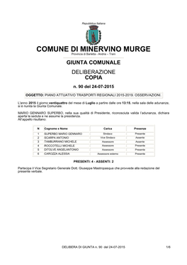 COMUNE DI MINERVINO MURGE Provincia Di Barletta - Andria – Trani GIUNTA COMUNALE DELIBERAZIONE COPIA N