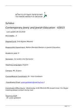 Syllabus Contemporary Jewry and Jewish Education - 63015