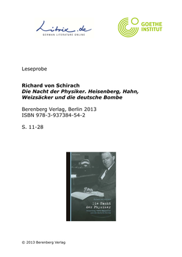 Leseprobe Richard Von Schirach Die Nacht Der Physiker. Heisenberg