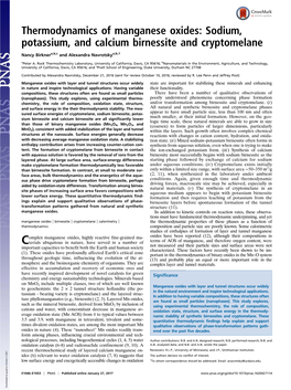 Thermodynamics of Manganese Oxides: Sodium, Potassium, and Calcium Birnessite and Cryptomelane