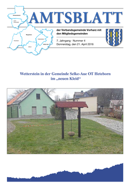 Wetterstein in Der Gemeinde Selke-Aue OT Heteborn Im „Neuen Kleid“ Verbandsgemeinde Vorharz 2 | Nr