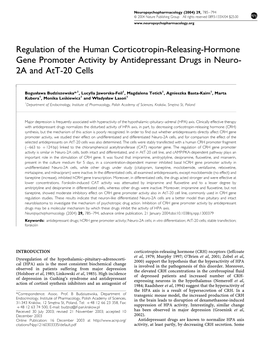 Regulation of the Human Corticotropin-Releasing-Hormone Gene Promoter Activity by Antidepressant Drugs in Neuro- 2A and Att-20 Cells