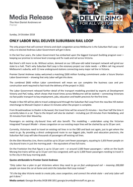 Only Labor Will Deliver Suburban Rail Loop