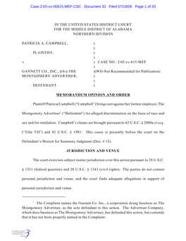 The Complaint Names the Gannett Co. Inc., a Corporation Doing Business As the Montgomery Advertiser, As the Sole Defendant to This Action