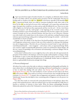 MYTH and RITUAL in PRE-CHRISTIAN SCANDINAVIAN LANDSCAPE Stefan Brink a Theoretical Background