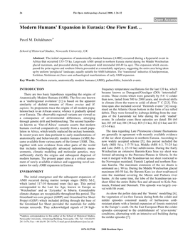 Modern Humans' Expansion in Eurasia