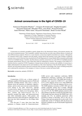 Animal Coronaviruses in the Light of COVID-19