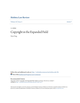 Copyright in the Expanded Field Xiyin Tang