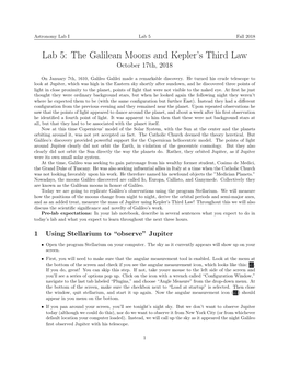 Lab 5: the Galilean Moons and Kepler's Third