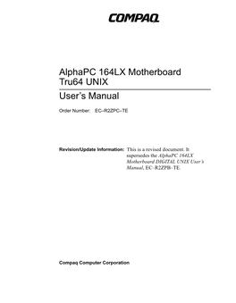 Alphapc 164LX Motherboard Tru64 UNIX User's Manual