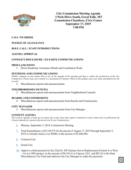 City Commission Meeting Agenda 2 Park Drive South, Great Falls, MT Commission Chambers, Civic Center September 17, 2019 7:00 PM
