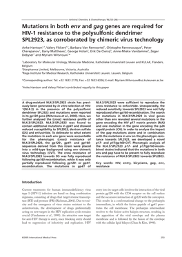 Mutations in Both Env and Gag Genes Are Required for HIV-1 Resistance to the Polysulfonic Dendrimer SPL2923, As Corroborated by Chimeric Virus Technology