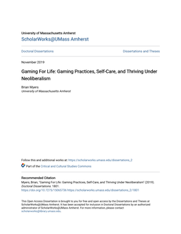 Gaming Practices, Self-Care, and Thriving Under Neoliberalism