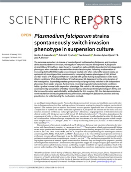 Plasmodium Falciparum Strains Spontaneously Switch Invasion Phenotype in Suspension Culture Received: 9 January 2018 Gordon A