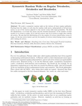 Symmetric Random Walks on Regular Tetrahedra, Octahedra and Hexahedra