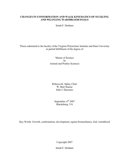 Changes in Conformation and Walk Kinematics of Suckling and Weanling Warmblood Foals