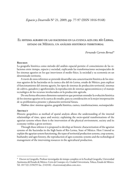 El Sistema Agrario De Las Haciendas En La Cuenca Alta Del Río Lerma, Estado De México, Un Análisis Histórico Territorial