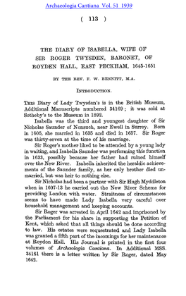 The Diary of Isabella, Wife of Sir Roger Twysden Baronet, of Royden Hall