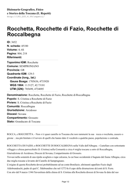 Rocchetta, Rocchette Di Fazio, Rocchette Di Roccalbegna