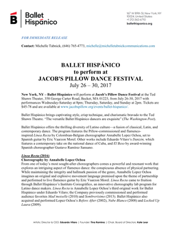 BALLET HISPÁNICO to Perform at JACOB's PILLOW DANCE FESTIVAL July 26 – 30, 2017