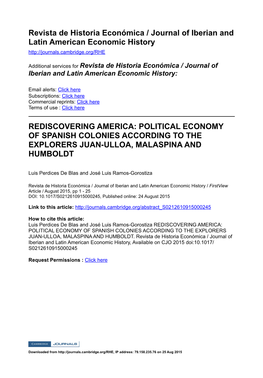Revista De Historia Económica / Journal of Iberian and Latin American Economic History REDISCOVERING AMERICA: POLITICAL ECONOMY