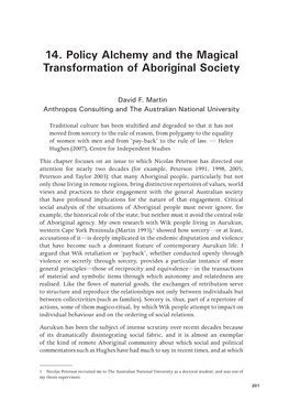 14. Policy Alchemy and the Magical Transformation of Aboriginal Society