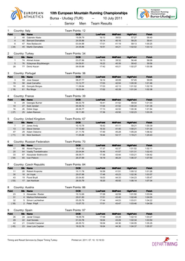10Th European Mountain Running Championships Bursa - Uludag (TUR) -- 10 July 2011