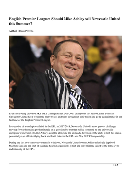 English Premier League: Should Mike Ashley Sell Newcastle United This Summer?