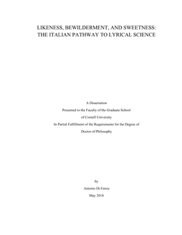 Likeness, Bewilderment, and Sweetness: the Italian Pathway to Lyrical Science