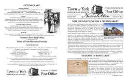 Toronto's First Post Office Town of York Historical Society GET INVOLVED 150 YEARS of POSTCARDS NEW FOUNDATIONS for a FRESH MA