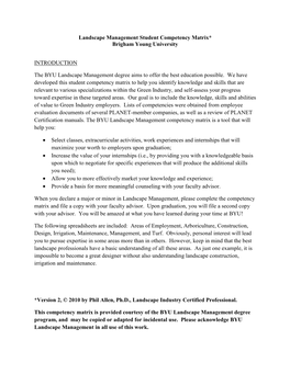 Student Competency Matrix* Brigham Young University