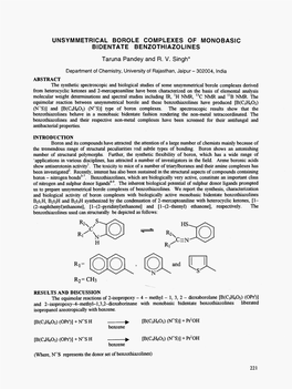 Unsymmetrical Borole Complexes of Monobasic Bidentate Benzothiazolines