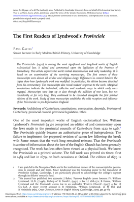 The First Readers of Lyndwood's Provinciale