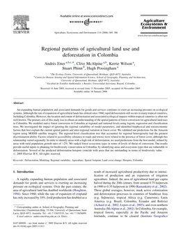 Regional Patterns of Agricultural Land Use and Deforestation in Colombia