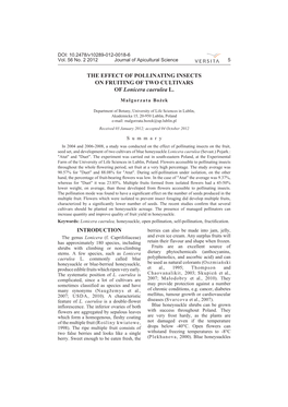 THE EFFECT of POLLINATING INSECTS on FRUITING of TWO CULTIVARS of Lonicera Caerulea L