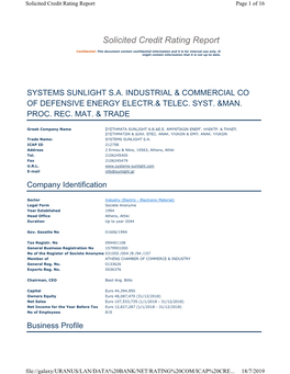 Solicited Credit Rating Report Page 1 of 16