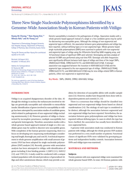 Three New Single Nucleotide Polymorphisms Identified by a Genome-Wide Association Study in Korean Patients with Vitiligo