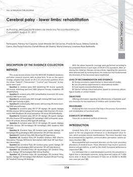 Cerebral Palsy - Lower Limbs: Rehabilitation ORIGINAL ARTICLE