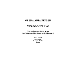 Opera Aria Finder Mezzo-Soprano