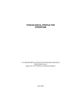 Toxicological Profile for Strontium