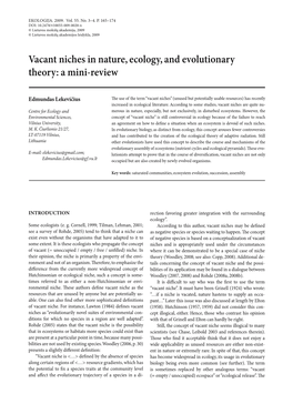 Vacant Niches in Nature, Ecology, and Evolutionary Theory: a Mini-Review