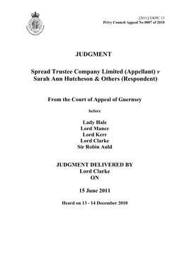 Spread Trustee Company Limited V Sarah Ann Hutcheson & Others