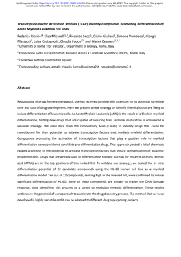 Transcription Factor Activation Profiles (TFAP) Identify Compounds Promoting Differentiation of Acute Myeloid Leukemia Cell Lines