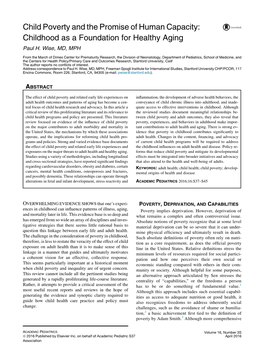 Child Poverty and the Promise of Human Capacity: Childhood As a Foundation for Healthy Aging Paul H