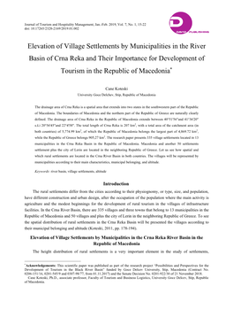 Elevation of Village Settlements by Municipalities in the River Basin of Crna Reka and Their Importance for Development of Tourism in the Republic of Macedonia∗