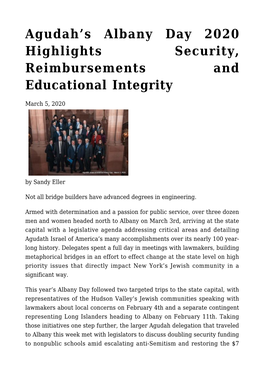 Agudah's Albany Day 2020 Highlights Security, Reimbursements And