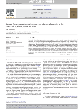 General Features Relating to the Occurrence of Mineral Deposits in the Urals: What, Where, When and Why